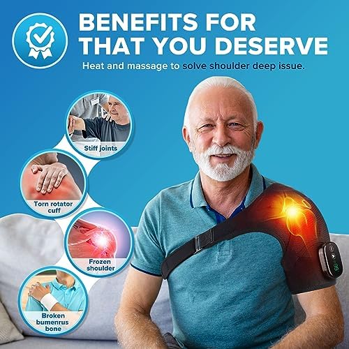 Heated Shoulder Wrap with Massage, Shoulder Heating Pad for Rotator Cuff Frozen Shoulder, Cordless Shoulder Heating Pads Shoulder Massager with Heat