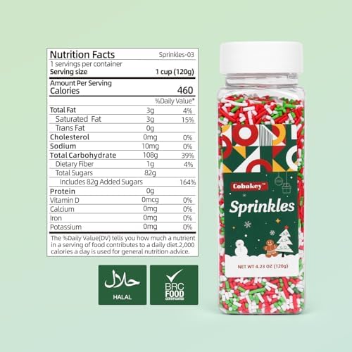 Edible Christmas Sprinkles for Cake Decorating 4.2ounce Holiday Jimmies Red and Green Sprinkles for Xmas Party Sprinkles for Cupcake Toppers Cookie Ice Cream Decorations Celebrations