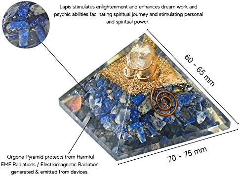 Orgone Pyramid with Lapis Lazuli Crystal and Healing Coil Quartz Point - Natural Healing Stones Orgonite Energy Generator for Yoga Meditation