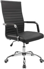 Furmax Ergonomic Office Desk Chair, Executive Ribbed Mid-Back PU Leather Conference Room Chair Adjustable Swivel Chair with Arms (1, Black)
