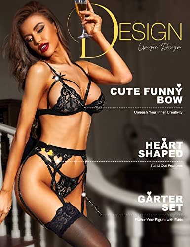 RSLOVE Women Lingerie Sets with Garter Belt 3 Piece Lace Teddy Babydoll Bodysuit