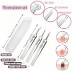 Professional Blackhead Remover Tweezers Set, Stainless Steel Pimple Extractor Tool Kit with Straight, Angled and Curved Tips, 3 Piece Set with Storage Case