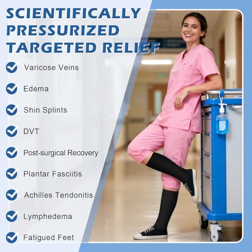 Beister Closed Toe Knee High Calf Compression Socks for Women & Men, Firm 20-30 mmHg Graduated Support for Varicose Veins, Edema, Flight, Pregnancy