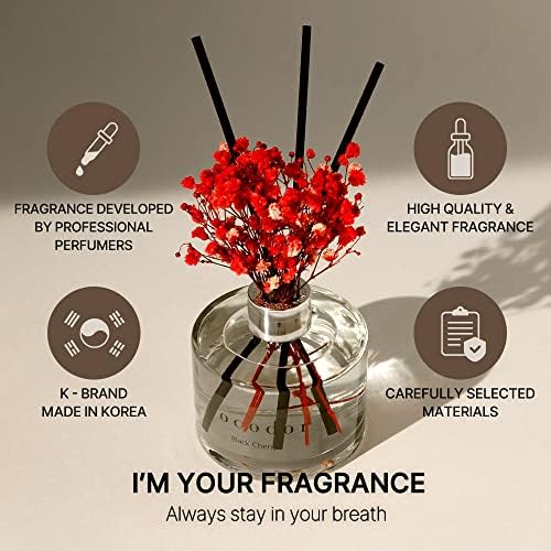 COCODOR Preserved Real Flower Reed Diffuser/Black Cherry / 6.7oz(200ml) / 1 Pack/Reed Diffuser Set, Oil Diffuser & Reed Diffuser Sticks, Home Decor & Office Decor, Fragrance and Gifts
