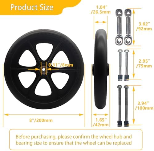 2 Pack Wheelchair Wheel - Environmentally Friendly PU material, 8 Inch Solid Tire,Wear-Resistant, Anti-Slip, Universal Wheelchairs, Walker and Various Cart Replacement