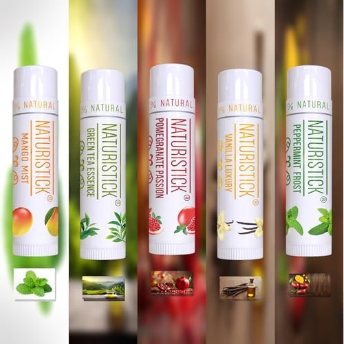 Naturistick Natural Beeswax Lip Balm 5-Pack | Assorted Flavors | Moisturizing Lip Care | 0.15 oz Tubes