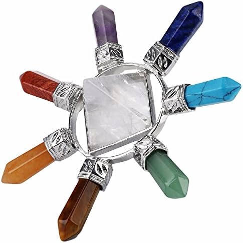 SUNYIK 7 Chakra Crystal Energy Generator,Healing Reiki Point Pyramid,Rock Quartz,Seven Direction