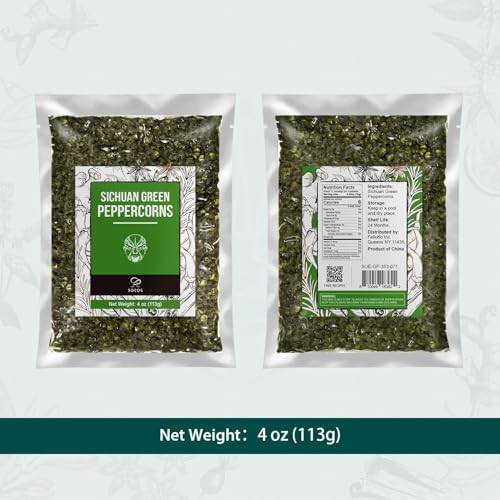 Soeos Green Peppercorns, 4oz(113g), Authentic Sichuan Green Peppercorns, Numbing and Tingle Effect, Less Seeds, Strong Flavor, Essential for Mapo Tofu, Kung Pao Chicken and Asine Cusine