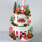 45PCS Christmas Cake Toppers Merry Christmas Cake Decorations with Santa Snowman Tree Snowflake Lollipop for Xmas Birthday Party