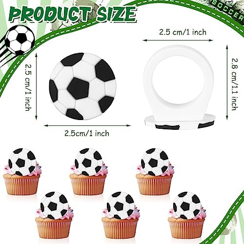 Barydat 48 Pcs Soccer Ball Cupcake Rings Toppers - Sports Theme Party Decorations for Kids Birthday, Game Day Favors & Gifts