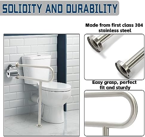 HECASA 24 Inch Handicap Grab Bars Rails 304 Stainless Steel Toilet Handrail Bathroom Safety Bar Wall Mount Floor Support Assist Bar for Disabled Elderly Mounted Bath Grips