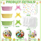 Teenyyou 3 Sets Easter Baskets for Gifts Empty with Wrap Cellophane Gift Bags Bows 12 x 9 x 5 Inch Easter Bunny Egg Woven Rope Basket to Fill Storage Box for Gift Wrapping Spring Party Decor