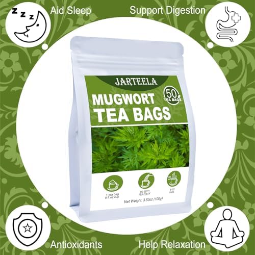 Jarteela - Mugwort Tea Bag, 2g x 50 Count - Pure Mugwort Herb - Natural Herbal Tea Bags for Digestion - Non-GMO - Caffeine-free Tea