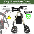 Walkers for Seniors Taller 5.3~7ft, Lightweight Foldable Rollator Walker, Built in Cable, Reinforced Aluminum Frame, 8" Big Rubber Wheels for All Terrain, 350lb Weight Capacity, Golden