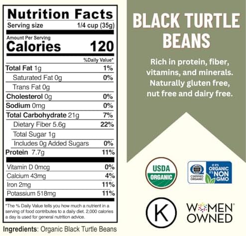 Mountain High Organics, Certified USDA Organic Dry Black Beans, Non-GMO, Vegan, Whole Dried Black Beans, Plant Based Protein and Fiber,1 lb (Pack of 1)