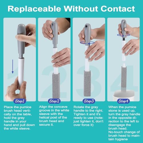 4 Pack Gnvop Toilet Pumice Stone with Long Handle,Pumice Stone Toilet Bowl Cleaner,1 Cleaning Handle, 4 No Touch Replaceable Piedra Pomez for Cleaning Toilets, Bathtubs, Grills, Swimming Pools, Sinks