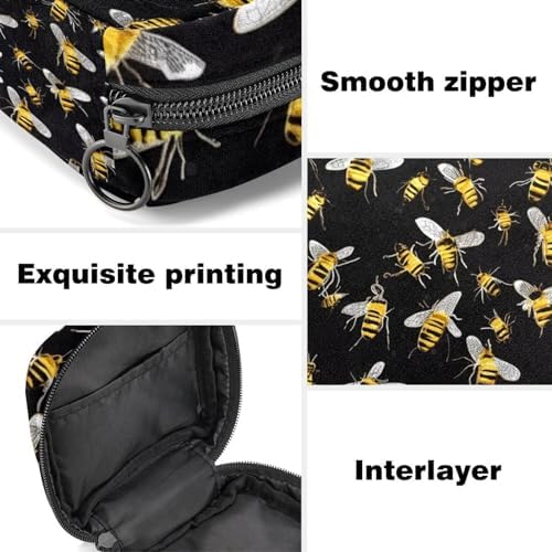 Sanitary Napkin Storage Bag,Period Bag,Pad Bag,Bees Black Background,Period Pouch