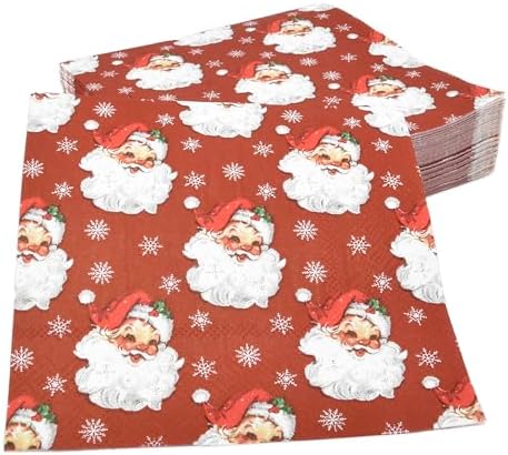 Gift Boutique - 100 Count Christmas Red Santa Claus Cocktail Beverage Napkins, Holly Leaves Disposable Paper Napkin Xmas Dessert Napkins for Dinner, Buffet, Tableware Party Supplies Decorations