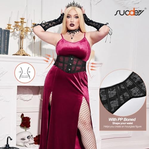 SUOSDEY Jacquard Corset Belt for Women Underbust Boned Lace Up Bustier Waspie Belt Renaissance Steampunk Pirate Corset