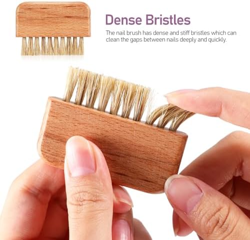 FRCOLOR Wooden Nail Brush with Dense Bristles for Effective Fingernail and Toenail Cleaning Comfortable Polished Handle Pedicure Manicure Scrubbing Tool for Home Professional Use