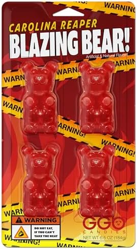 Big Bear!™ - 4 Pack of Hot and Spicy Gummy Bears from GGB Candies (Carolina Reaper)
