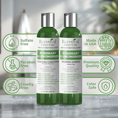 Hair Loss Shampoo Rosemary & Lemongrass & Conditioner Set. (2 items) - Saw Palmetto Hair Growth For Hair Thinning, DHT Blocking.