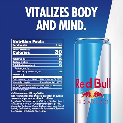 Red Bull Energy Drink, Sugar Free, 20 fl oz (Pack of 12)