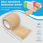 Cohesive Bandage Wrap 2 Inch x 5 Yards, 12 Pack Skin Color Self Adhesive Athletic Tape for Medical First Aid, Injury Recovery & Sports Wraps