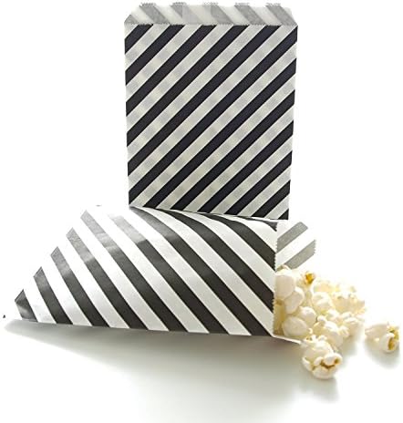 AKOAK 50 Pcs 5 x 7 Inches White and Black Striped Paper Bags,Holiday Wedding Christmas Favor Candy Treat Bags