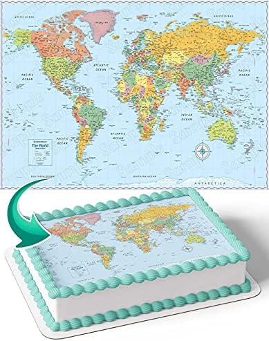 World Map Glove Earth WM Edible Cake Image Topper Personalized Birthday Cake Banner 1/4 Sheet