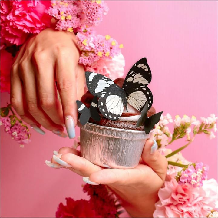 Edible Butterflies Assorted Size Premium Crafted Made in the USA - Cake and Cupcake Toppers, Decoration (Black)
