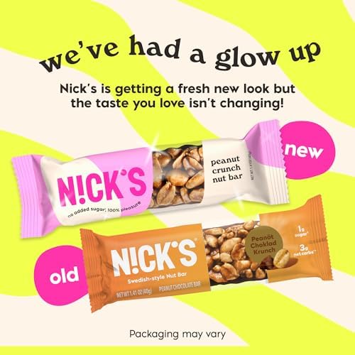 N!CK'S Peanut Crunch Keto Nut Bar, No Added Sugar, 3g Net Carbs, 7g Protein, 180 Calories, Vegan Chocolate, Keto Candy, Gluten Free, Low Carb Snack, Bulk Saving (pack of 30) 40.0 grams