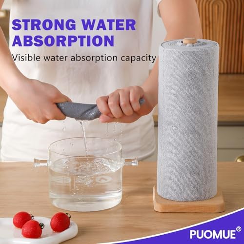 Puomue 55 Pack Microfiber Cleaning Cloth Roll, Tear Away Reusable Towels, 11" X 9", Ultra Absorbent & Lint Free Microfiber Cloth for Cleaning Cars, Kitchen, Window, Home and Shop, Grey