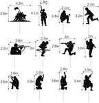 Military Themed Soldier Cake Toppers - 12 Pieces Paper Cups Black Glitter Soldier's Day, Veterans, Men's Birthday, Navy Army Special Forces Decorations