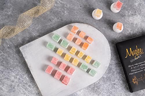 Mughe Gourmet Turkish Delight Candy Elegant Tin Box - 2.87lb/1300g - Halal, Vegan Lokum Fruit Flavors Rose, Strawberry, Lemon, Orange, Mint - Gift for Special Occasions, Halloween, Christmas