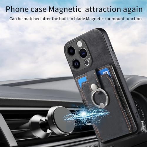 Compatible with Oppo A76 4G Magnetic Bracket Case,Compatible with Oppo A76 4G CPH2375 (PC+TPU+PU) 3 in 1 Card Slots Kickstand Phone Cover Black