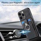 Compatible with Oppo A76 4G Magnetic Bracket Case,Compatible with Oppo A76 4G CPH2375 (PC+TPU+PU) 3 in 1 Card Slots Kickstand Phone Cover Black