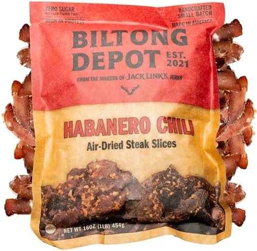 Biltong Depot Habanero Chili Biltong Slices - 1lb (16oz) | Air-Dried Beef Jerky Snack | High Protein | Paleo & Keto Friendly | Zero Sugar | Gluten Free | No Artificial Preservatives | No MSG