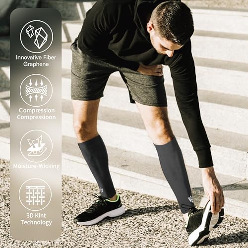 Vital Salveo Graphene Dual-V Calf Compression Sleeves - Comfort Support for Muscle Pain Relief, Shin Splints.(1 Pair)
