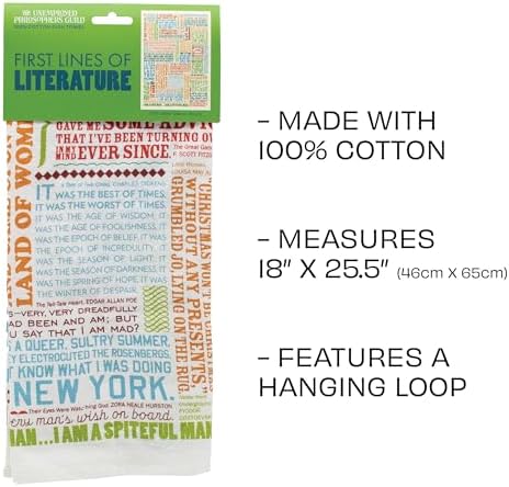The Unemployed Philosophers Guild First Lines of Literature Dish Towel - 100% Cotton Novelty Kitchen Dish Towel Featuring 39 Famous Opening Lines, 18" x 25.5"