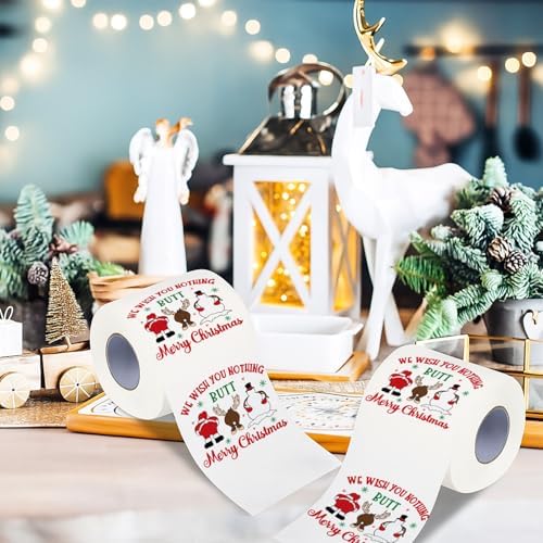 Funny Christmas Toilet Papers, Christmas Bathroom Decorations, 200 Sheets Holiday Toilet Papers, Novelty White Elephant Gag Gifts for Men Women, Xmas Stocking Stuffers Party Decor Supplies