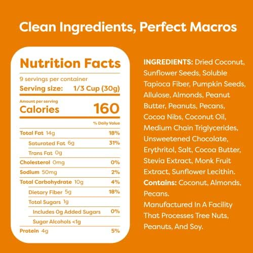 Kiss My Keto Granola Cereal – Grain Free Keto Cereal, Gluten Free Protein, Keto Nut for Yogurt (Peanut Butter & Chocolate, Pack of 4)