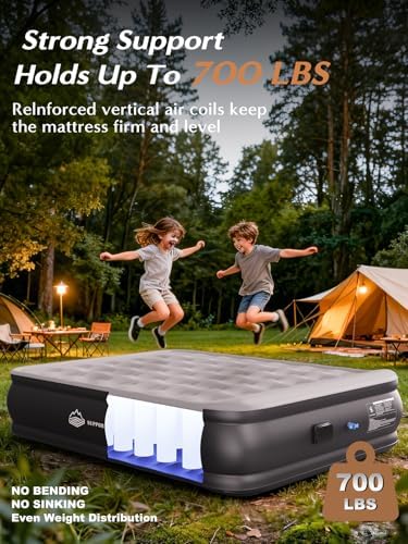 JUITOY Queen Air Mattress with Built in Pump, 18" Upgraded One-Touch Inflatable Airbed for Home, Camping Guests, Portable Blow Up Mattress, 770lbs Capacity
