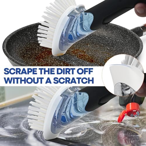 RIMAY Soap Dispensing Dish Brush, Dish Scrubber with Soap Dispenser, Dish Soap Brush, Dish Wand with Soap Dispenser Kitchen Brush for Dishes, Pans, Sink, Pots
