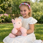 Pink Unicorn Stuffed Animal – 10” Fluffy Plush Unicorn with Gold Sparkly Horn for Girls