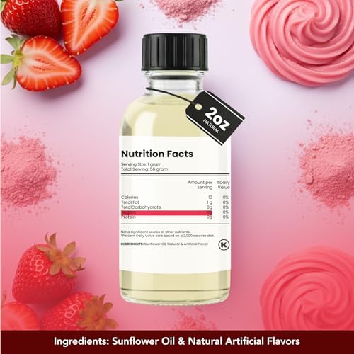 Dolce Flav Strawberry Extract – 2 Ounce Oil-Soluble Kosher, Sugar-Free, Concentrated Berry Flavor for Candy, Chocolates & Desserts, Includes Measured Dropper
