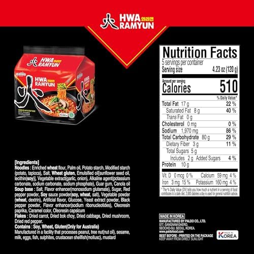 Paldo Hwa Ramyun Hot & Spicy Instant Noodle Soup 4.23oz (Pack of 10)