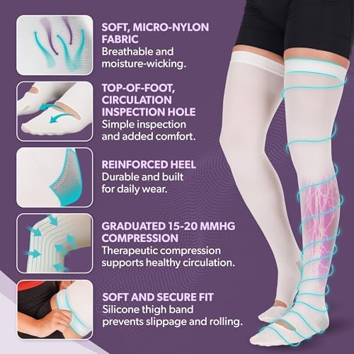 BraceAbility Anti Embolism Compression Stockings - Thigh High Medical TED Hose 15-20 mmHg with Top Toe Inspection Hole for Men, Women, Post Surgery Recovery, Varicose Veins, DVT Prevention (L)