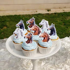 Ercadio 40Pcs Edible Printed Horse Cupcake Topper Edible Horse's Head Cupcake Picks for Horse Racing Derby Party Western Cowboy Theme Baby Shower Horse Lover Birthday Cake Decoration