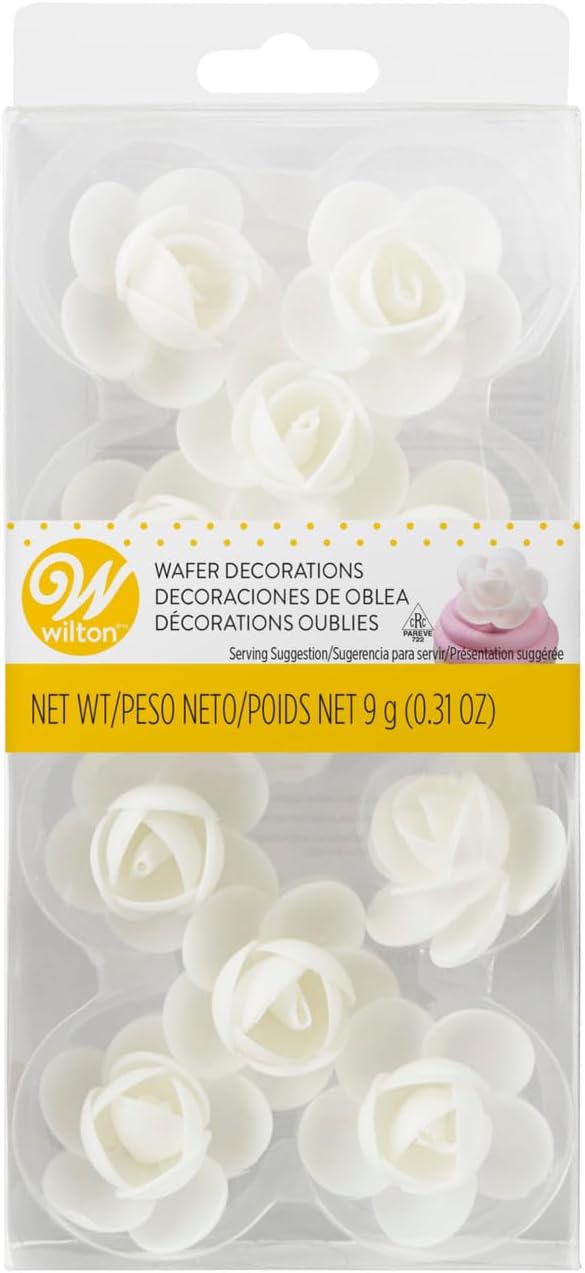 Wilton White Rose Wafer Icing Decorations, 0.35 oz. (10 Pieces)